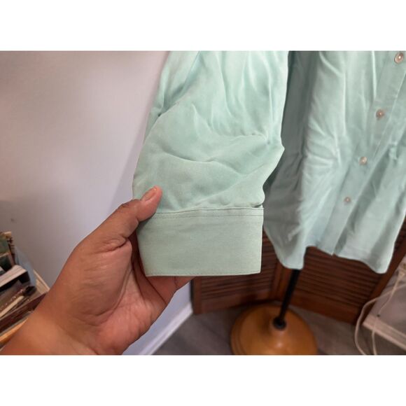Soft Surroundings Teal Tencel Button Down Tunic Oval Buttons Style 10320 Size L - Picture 8 of 13